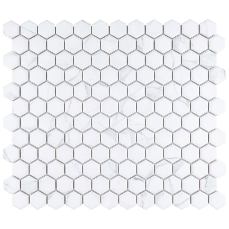 Merola Tile Carrione 1" Hex Matte Carrara 101/4" x 117/8" Porcelain
